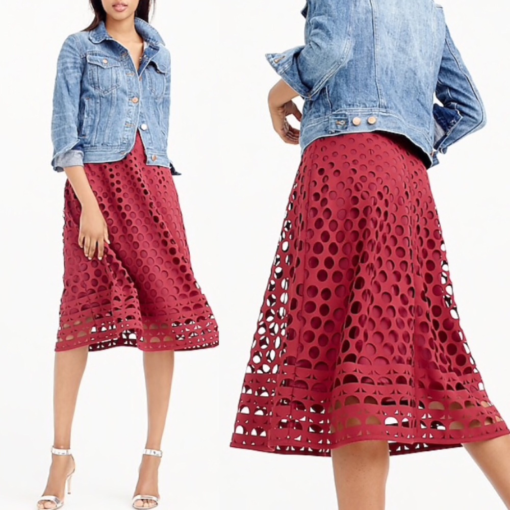 J. Crew Perforated Eyelet A-Line Midi Skirt